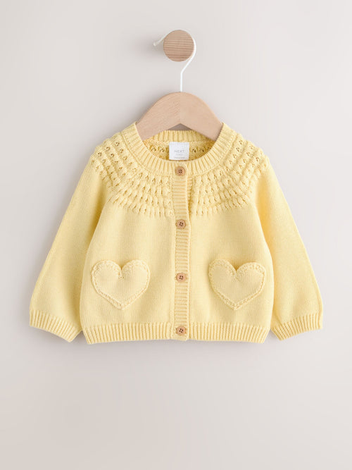 Dsiney Kidz - Yellow Heart Pocket Button Through Baby Cardigan (0mths-2yrs) image 1
