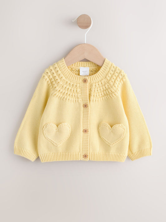 Dsiney Kidz - Yellow Heart Pocket Button Through Baby Cardigan (0mths-2yrs) image 1