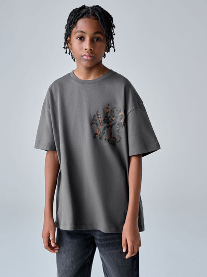 Dsiney Kidz - smALLSAINTS Charcoal Grey/Leopard Oversized Orlando Logo Crew Neck T-Shirt image 2
