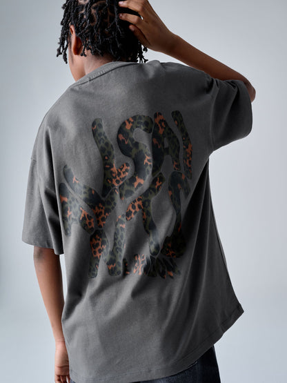 Dsiney Kidz - smALLSAINTS Charcoal Grey/Leopard Oversized Orlando Logo Crew Neck T-Shirt image 3
