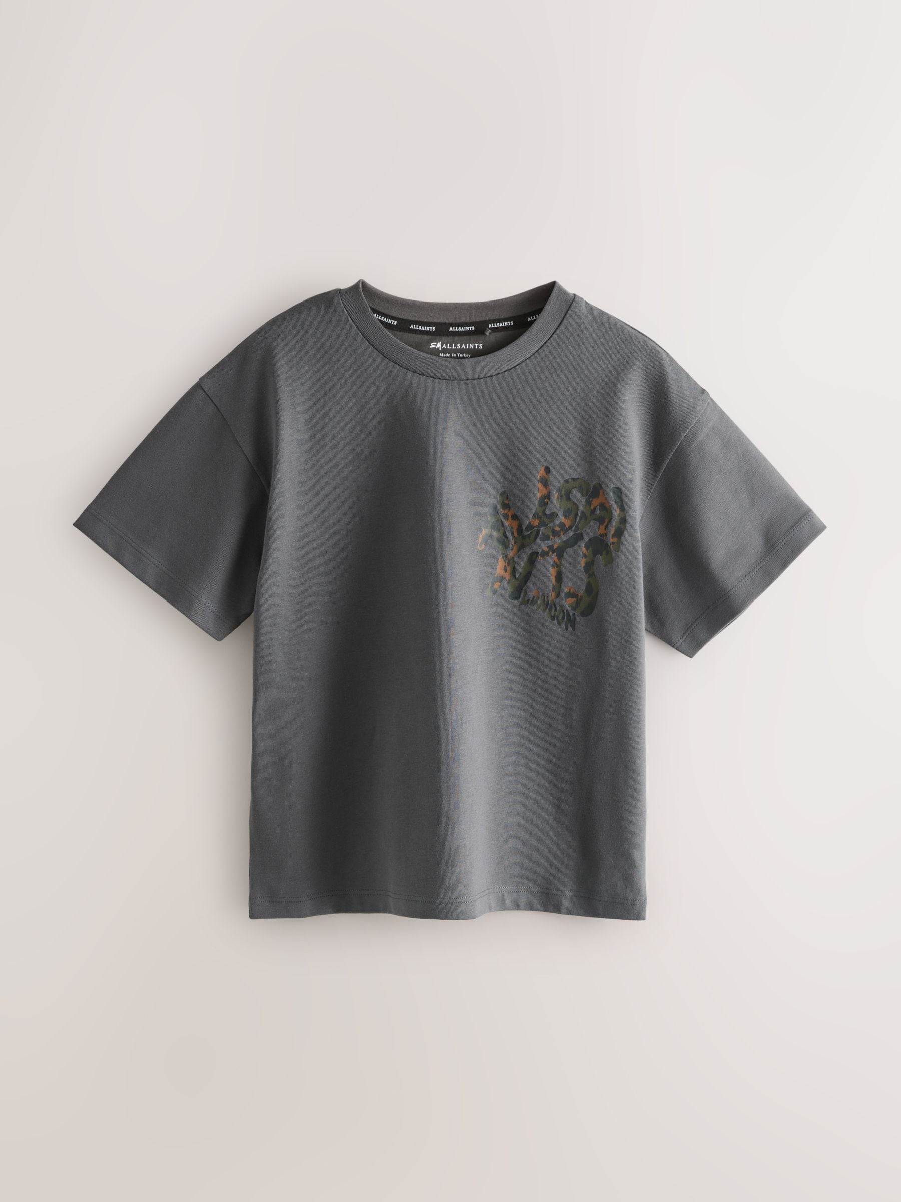 Dsiney Kidz - smALLSAINTS Charcoal Grey/Leopard Oversized Orlando Logo Crew Neck T-Shirt image 5