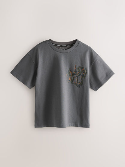 Dsiney Kidz - smALLSAINTS Charcoal Grey/Leopard Oversized Orlando Logo Crew Neck T-Shirt image 5