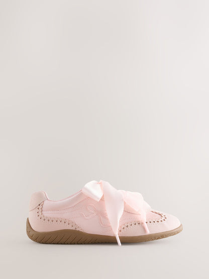 Baker by Ted Baker Pink Satin Gum Sole Ballet Trainers image 2