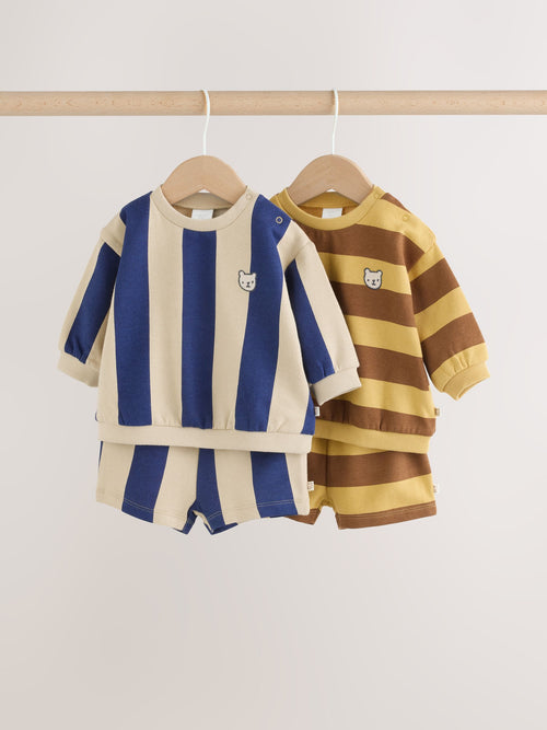 Blue/Rust Stripe Sweatshirt and Shorts 4 Piece Baby Set (0mths-2yrs) image 1