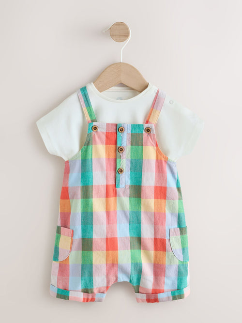 Bright Multi Colour Check Woven Dungaree and Bodysuit Set (0mths-2yrs) image 1
