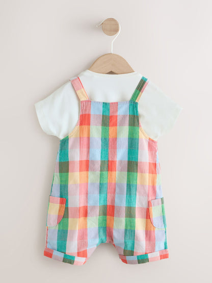 Bright Multi Colour Check Woven Dungaree and Bodysuit Set (0mths-2yrs) image 4