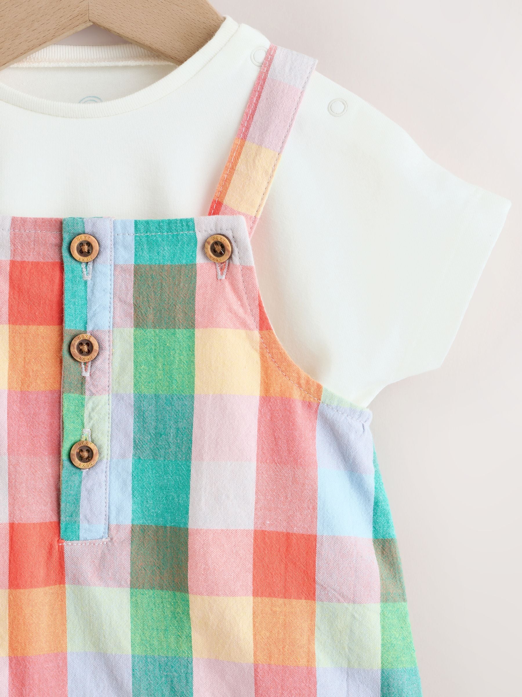 Bright Multi Colour Check Woven Dungaree and Bodysuit Set (0mths-2yrs) image 5