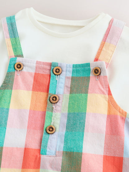 Bright Multi Colour Check Woven Dungaree and Bodysuit Set (0mths-2yrs) image 6