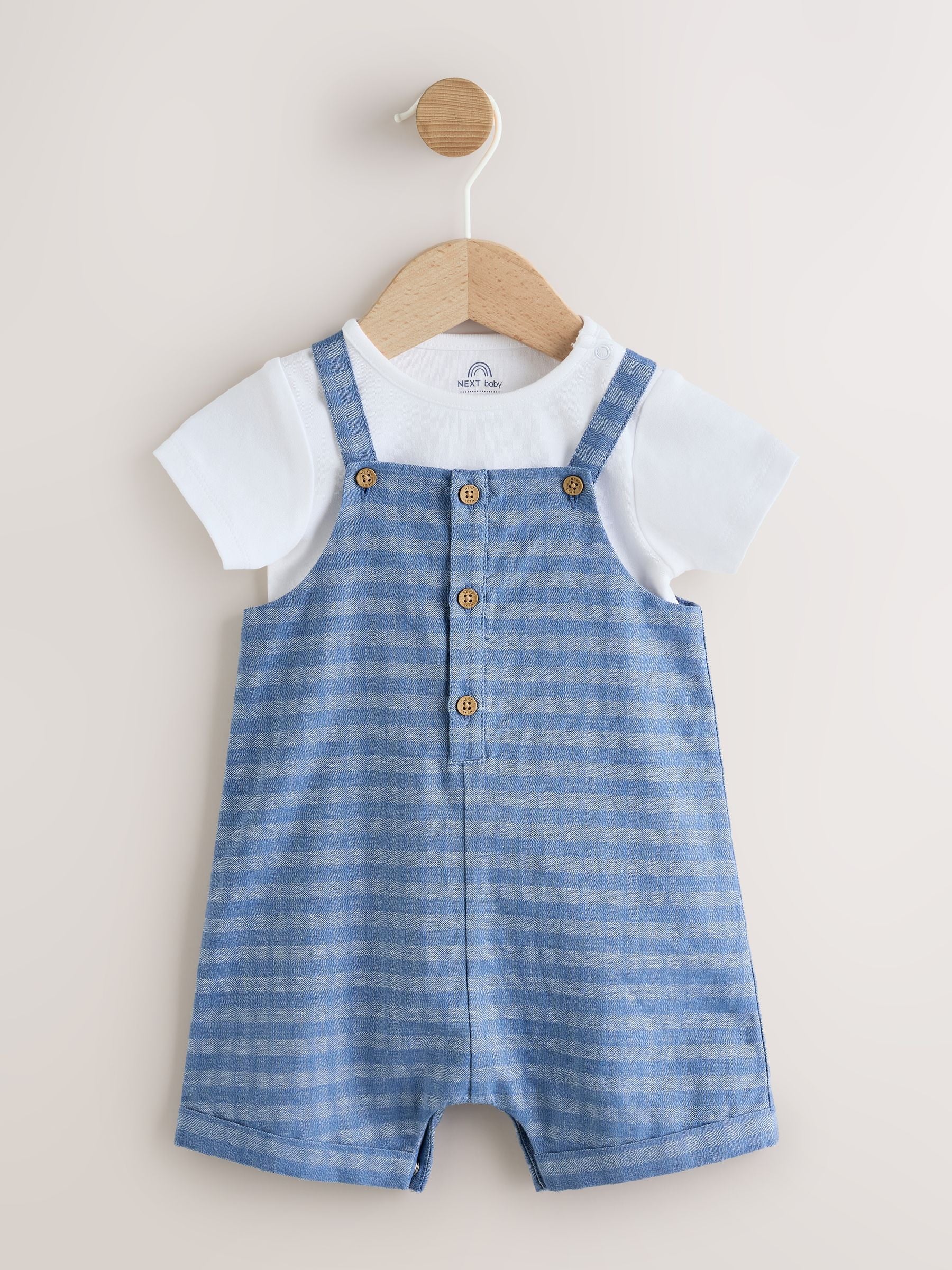 Blue Check Woven Dungaree and Bodysuit Set (0mths-2yrs) image 1