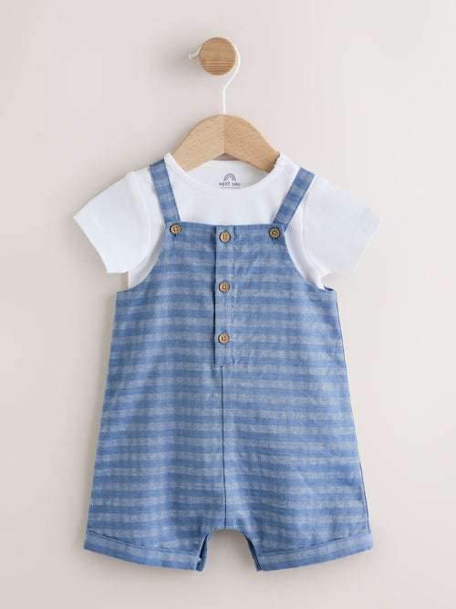 Blue Check Woven Dungaree and Bodysuit Set (0mths-2yrs) image 1