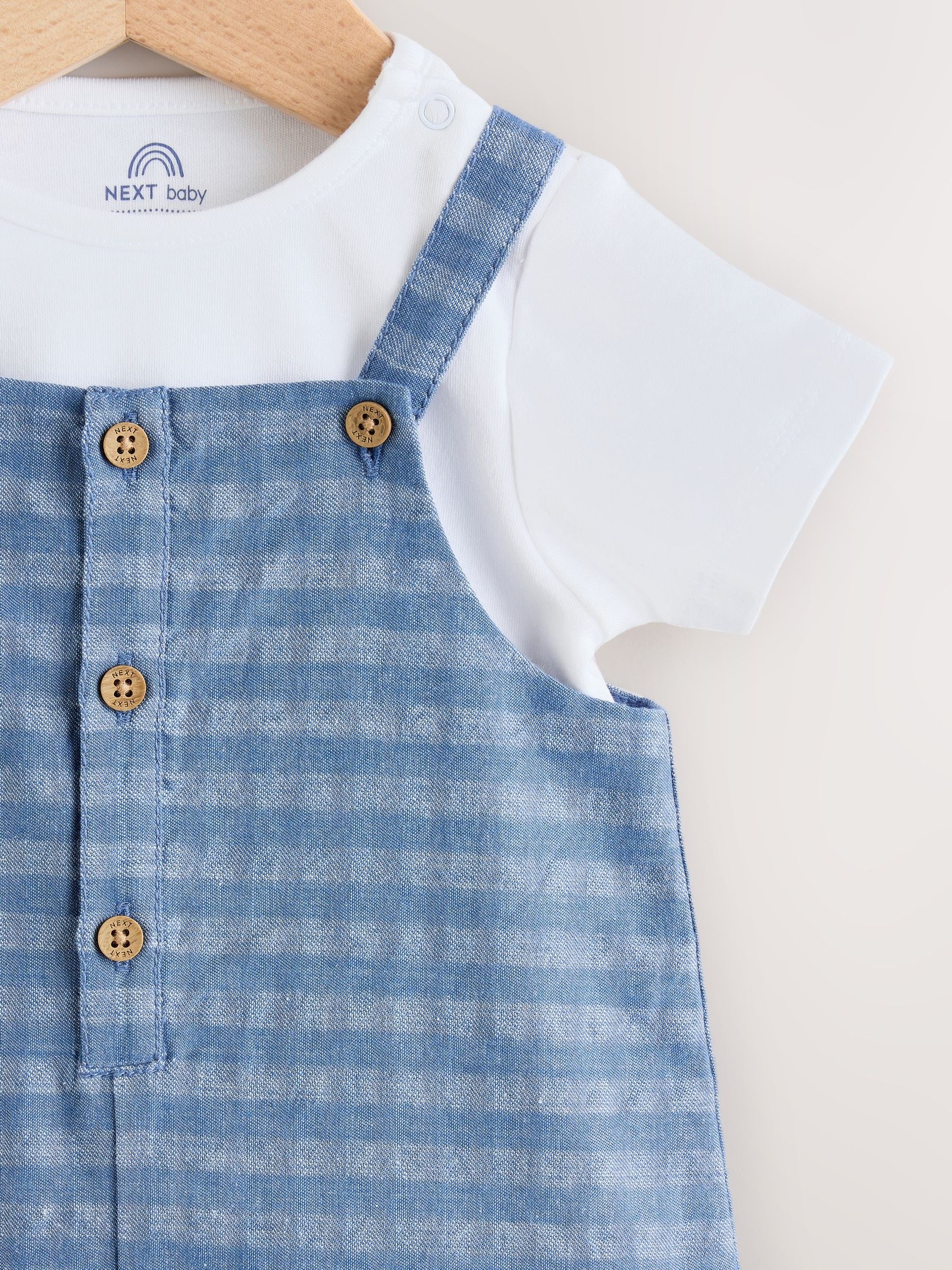 Blue Check Woven Dungaree and Bodysuit Set (0mths-2yrs) image 4