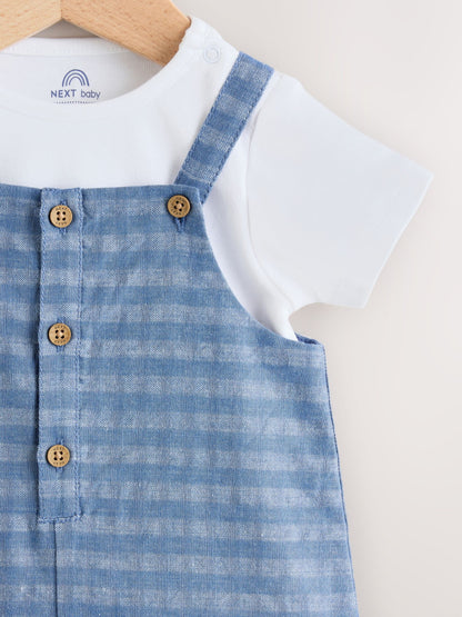 Blue Check Woven Dungaree and Bodysuit Set (0mths-2yrs) image 4