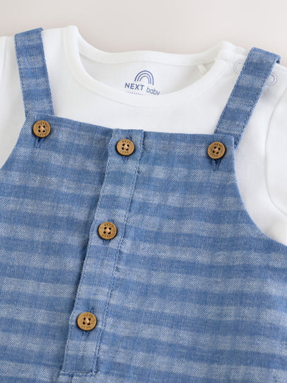 Blue Check Woven Dungaree and Bodysuit Set (0mths-2yrs) image 5