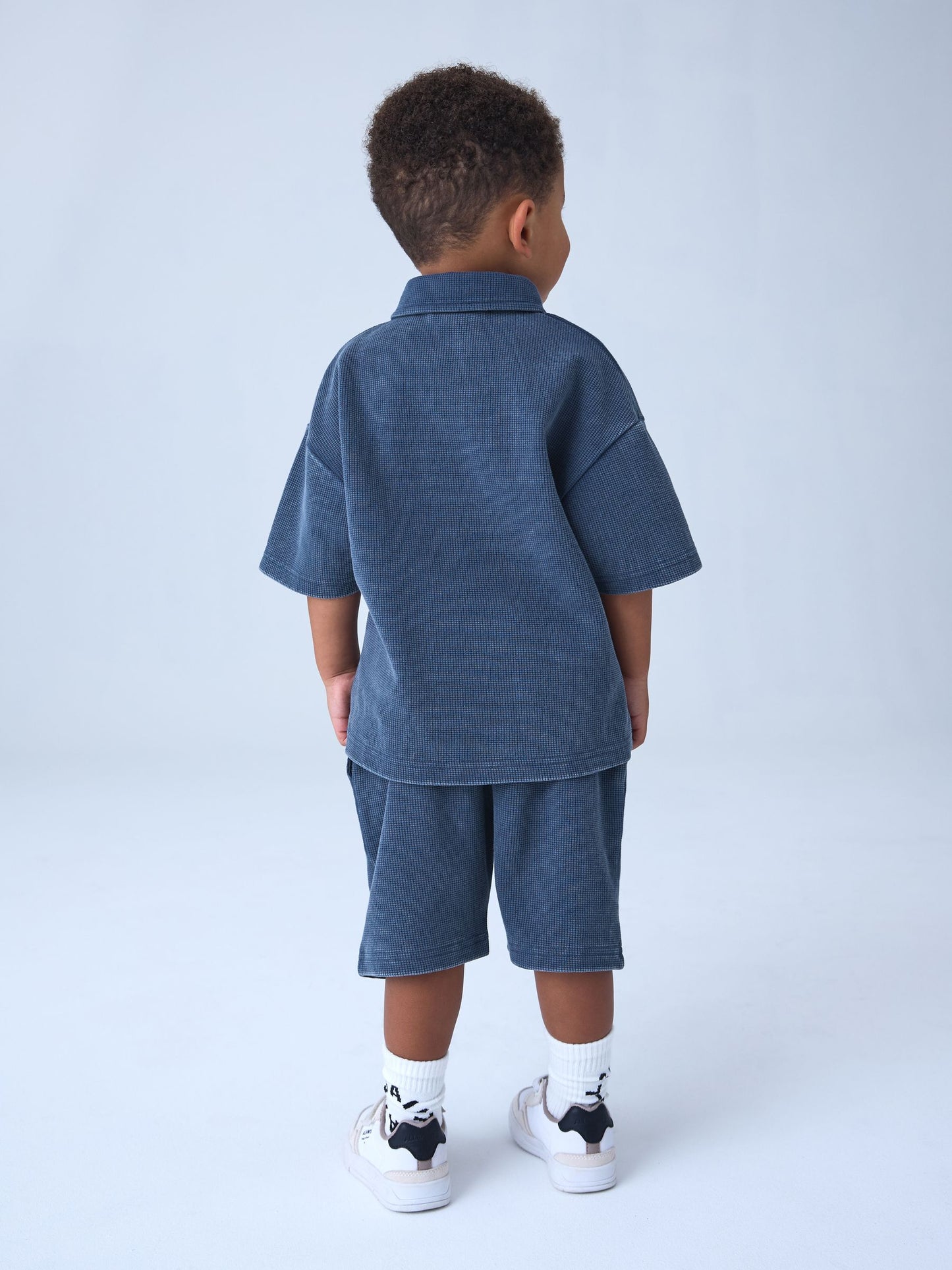 smALLSAINTS Blue Tierra Waffle Polo Shirt and Shorts Set image 3
