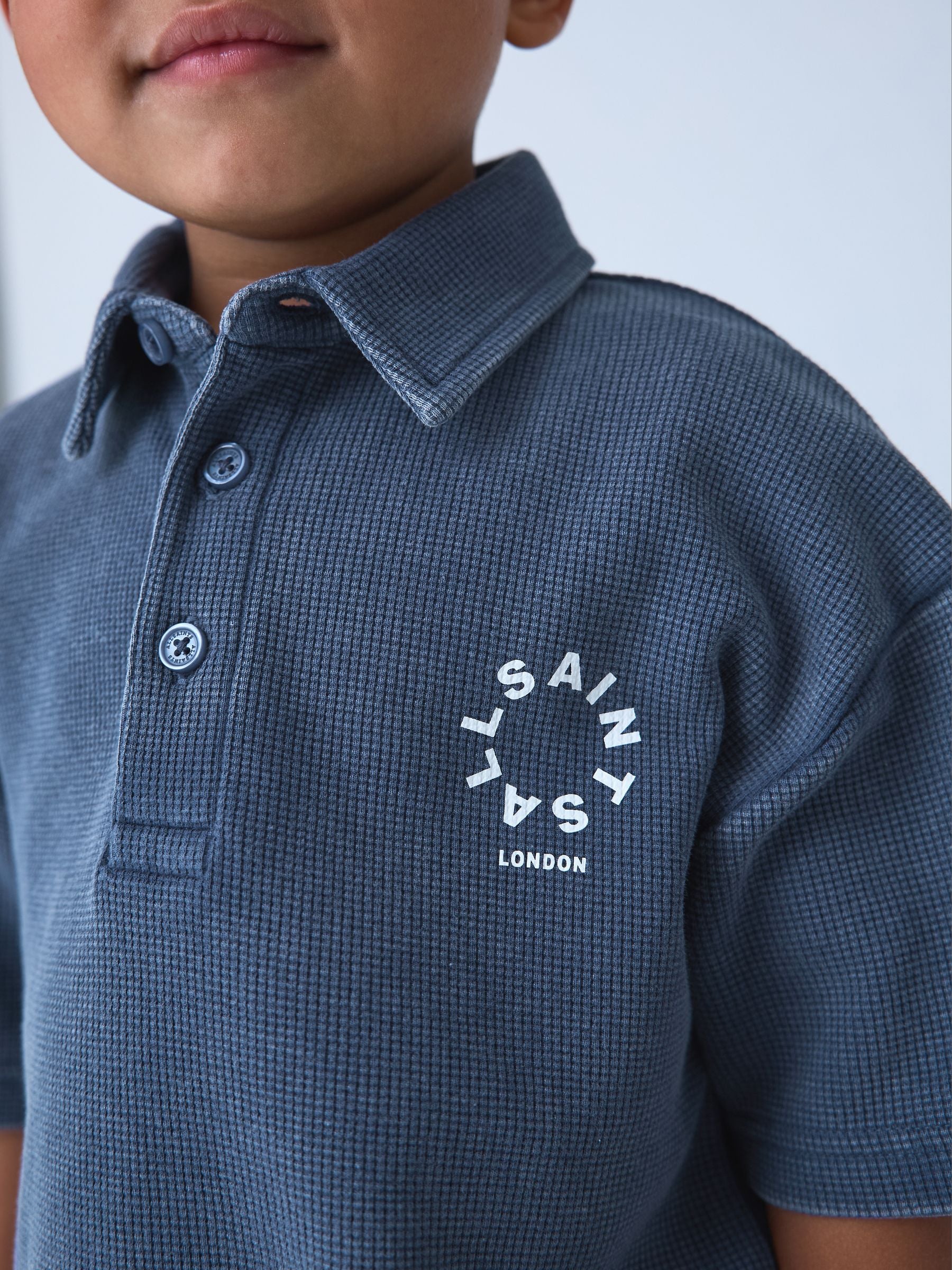smALLSAINTS Blue Tierra Waffle Polo Shirt and Shorts Set image 4