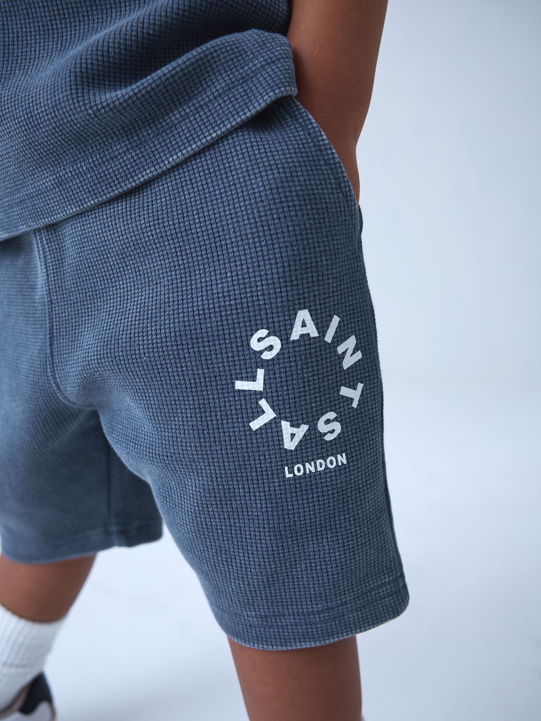 smALLSAINTS Blue Tierra Waffle Polo Shirt and Shorts Set image 5