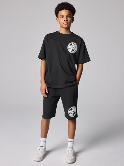 Dsiney Kidz - smALLSAINTS Black Distortion T-Shirt and Sweat Shorts Set image 1