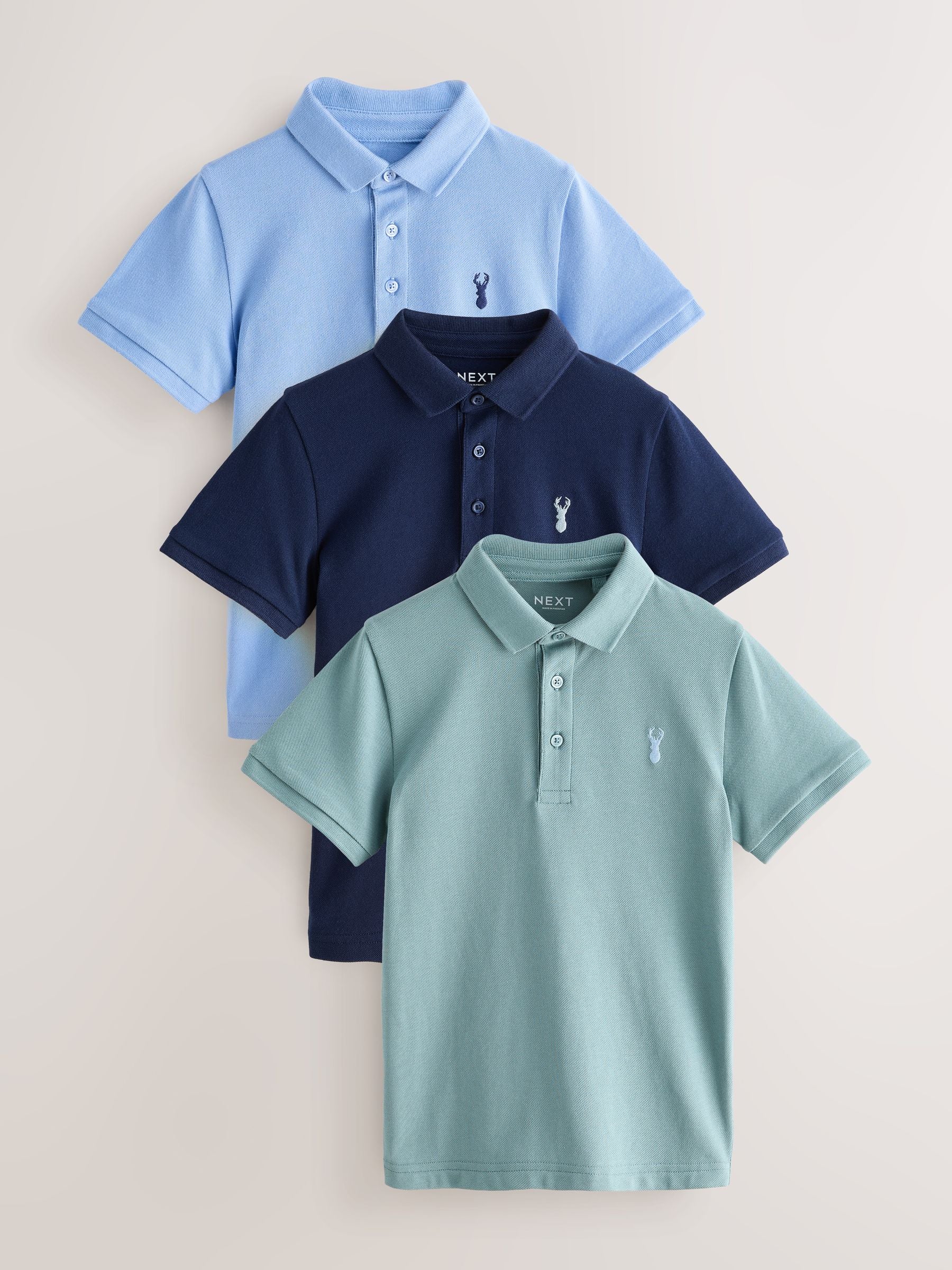 Dsiney Kidz - Light Blue/Navy/Mineral Short Sleeve Polo Shirts 3 Pack (3-16yrs) image 1