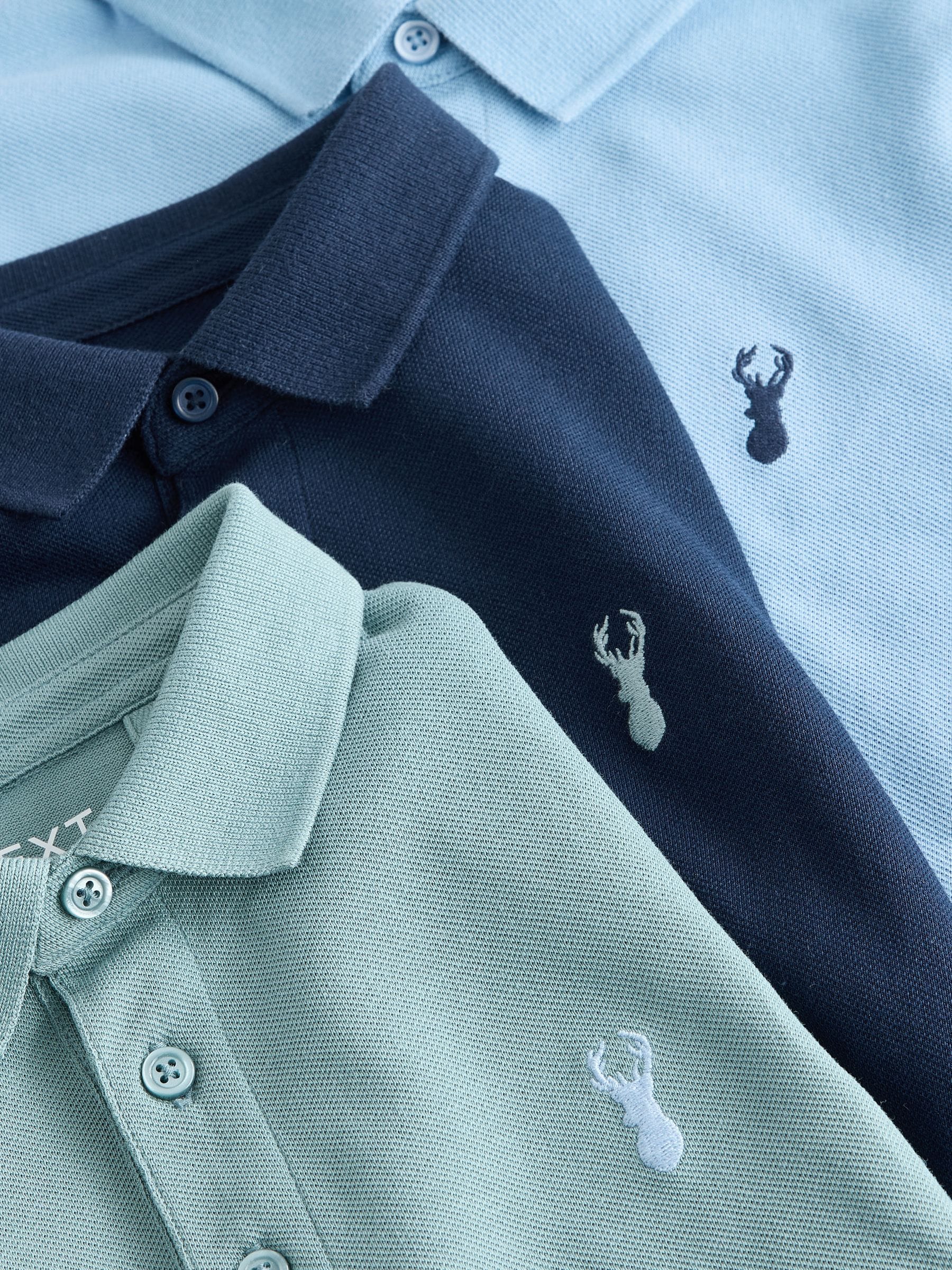 Dsiney Kidz - Light Blue/Navy/Mineral Short Sleeve Polo Shirts 3 Pack (3-16yrs) image 7
