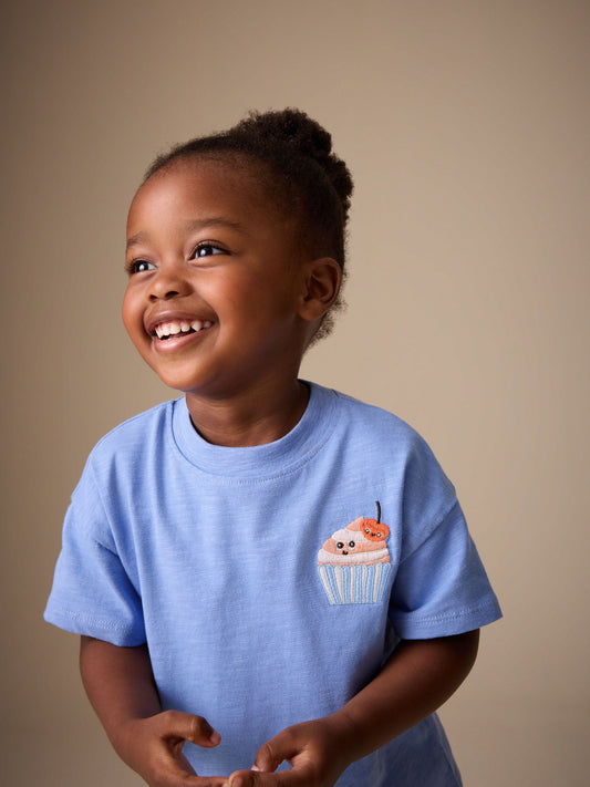 Blue Cupcake Short Sleeve Embroidered T-Shirt (3mths-7yrs) image 2