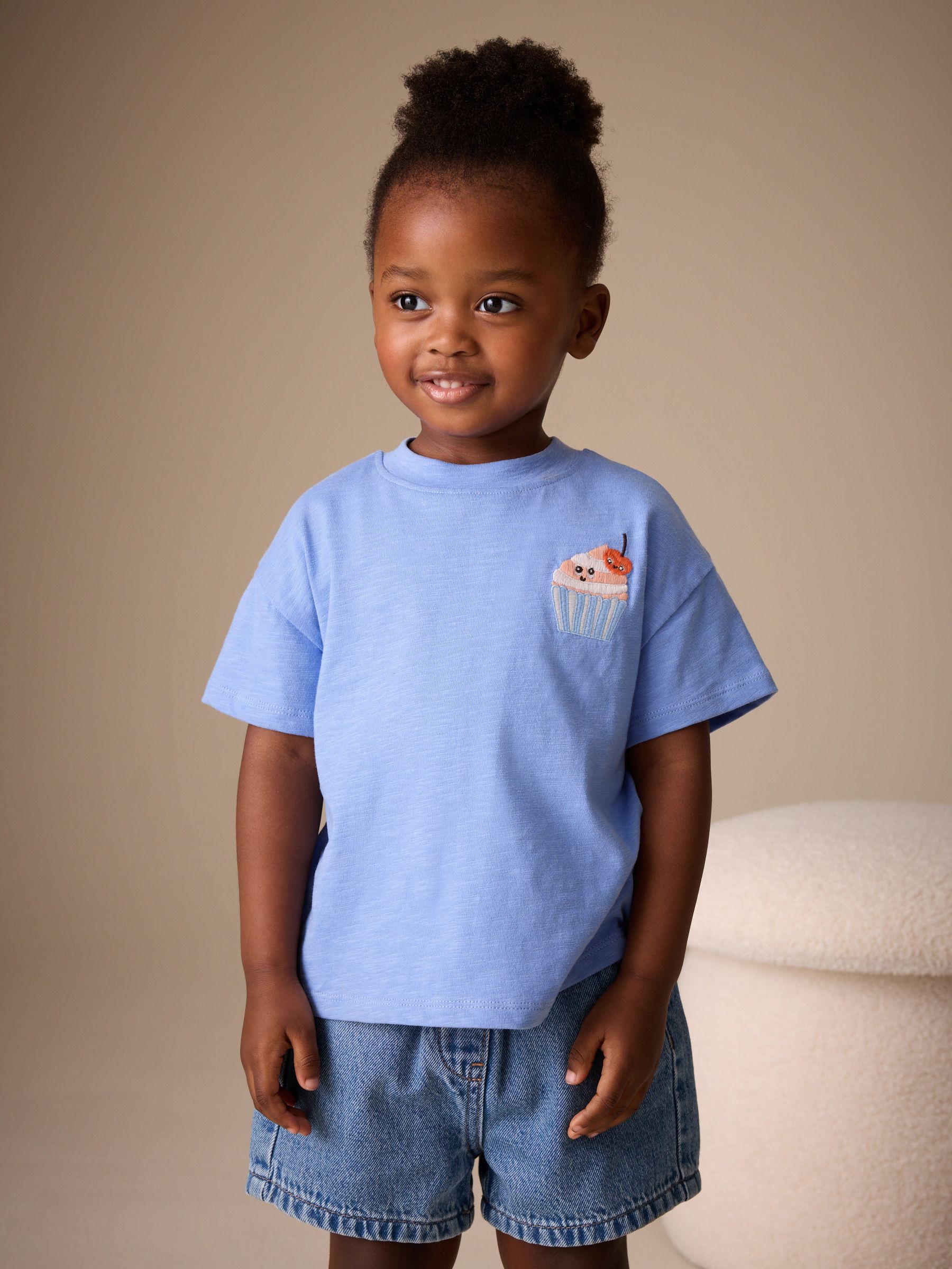 Blue Cupcake Short Sleeve Embroidered T-Shirt (3mths-7yrs) image 1