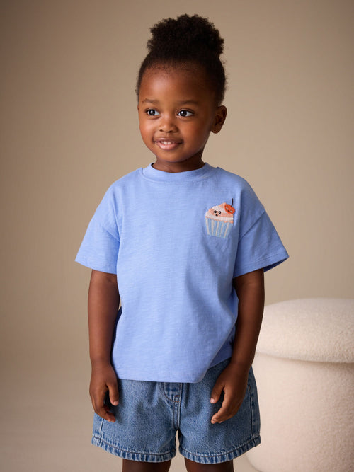 Blue Cupcake Short Sleeve Embroidered T-Shirt (3mths-7yrs) image 1