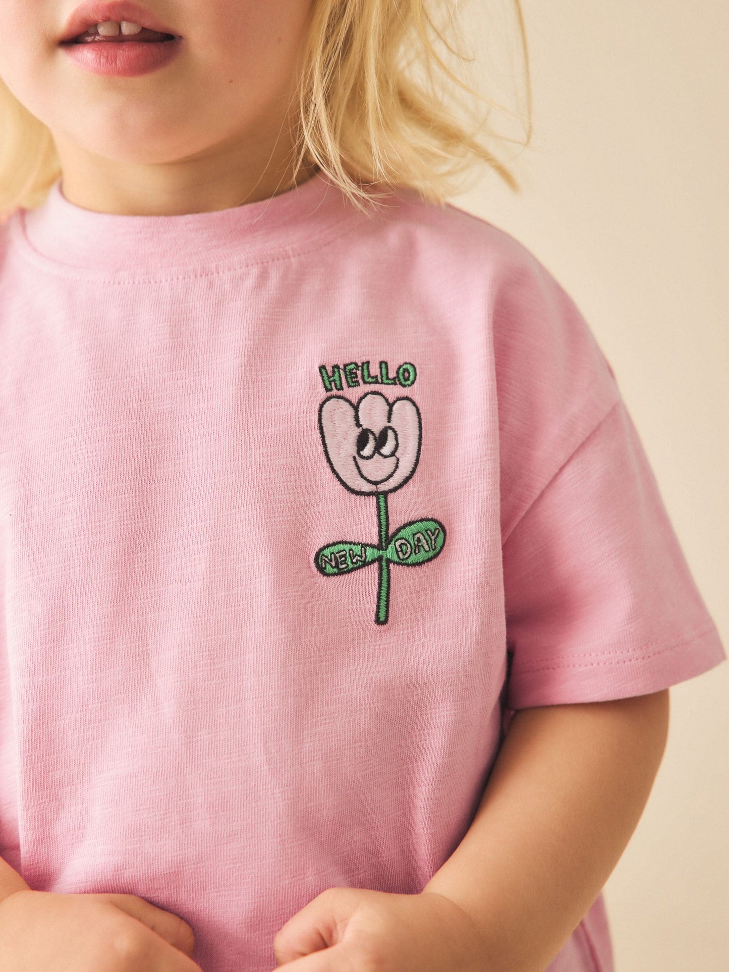 Pink Flower Short Sleeve Embroidered T-Shirt (3mths-7yrs) image 5