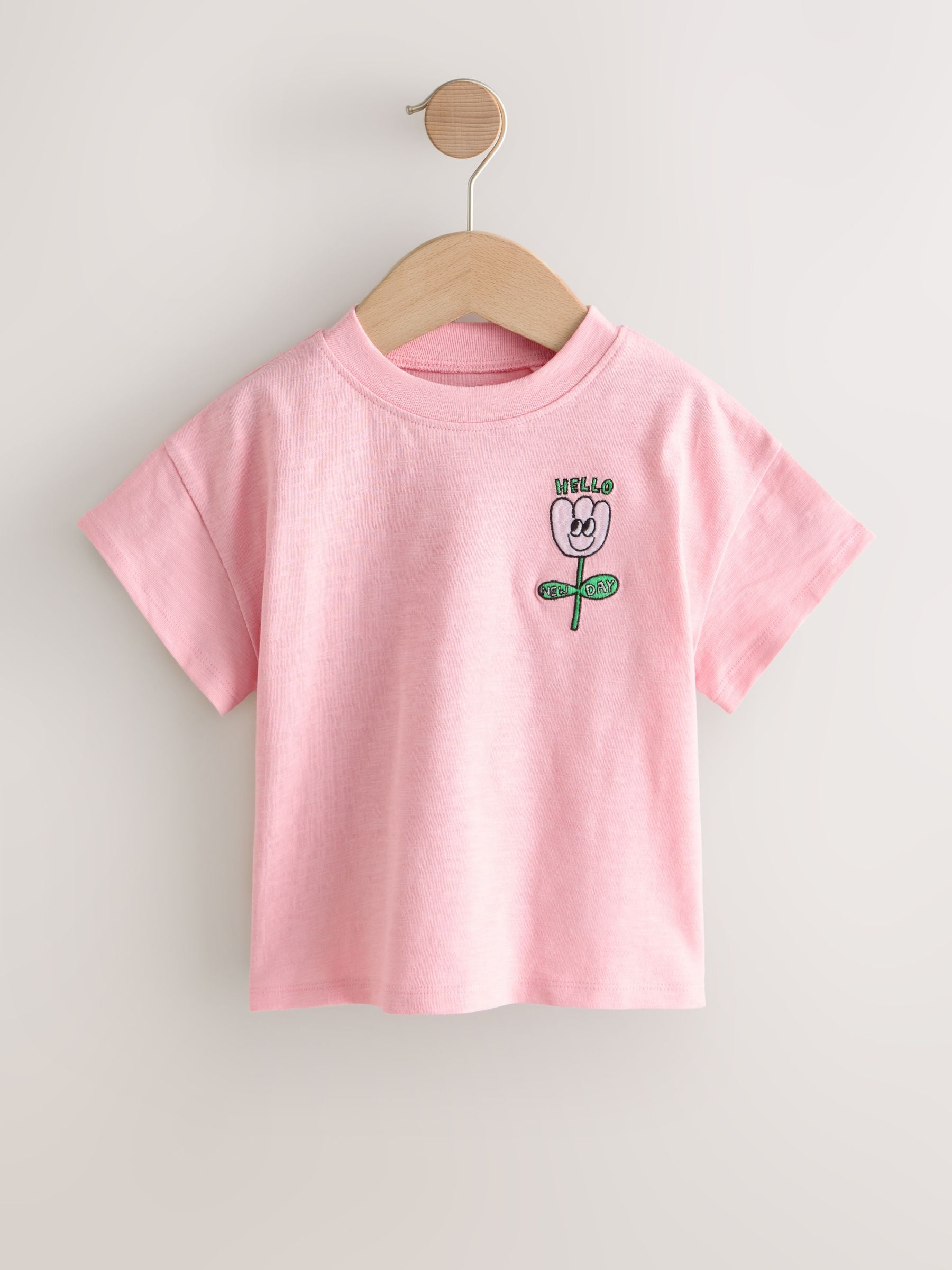 Pink Flower Short Sleeve Embroidered T-Shirt (3mths-7yrs) image 6