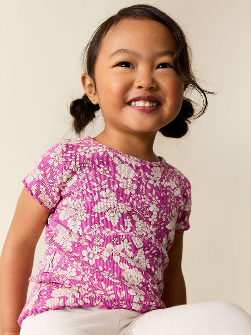 Purple Floral Short Sleeve Rib T-Shirt (3mths-7yrs) image 1