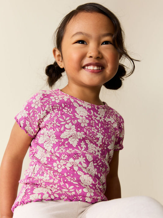 Purple Floral Short Sleeve Rib T-Shirt (3mths-7yrs) image 1