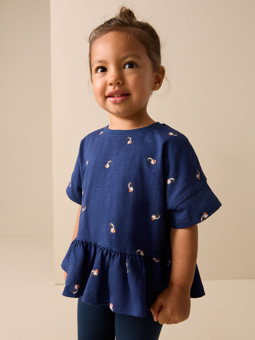 Navy Puffin Short Sleeve Peplum T-Shirt (3mths-7yrs) image 1