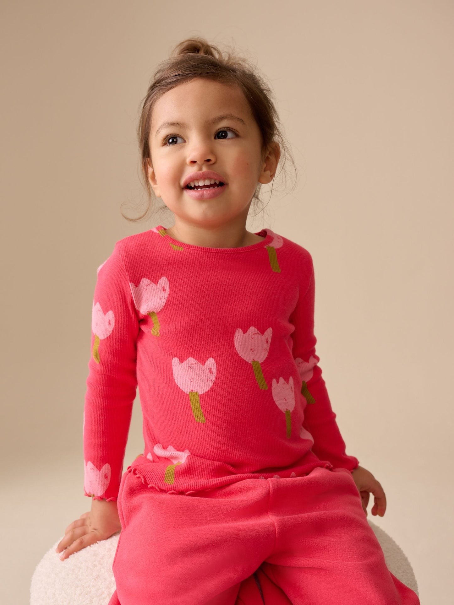 Dsiney Kidz - Pink/Red Flower Rib Long Sleeve T-Shirt (3mths-7yrs) image 1