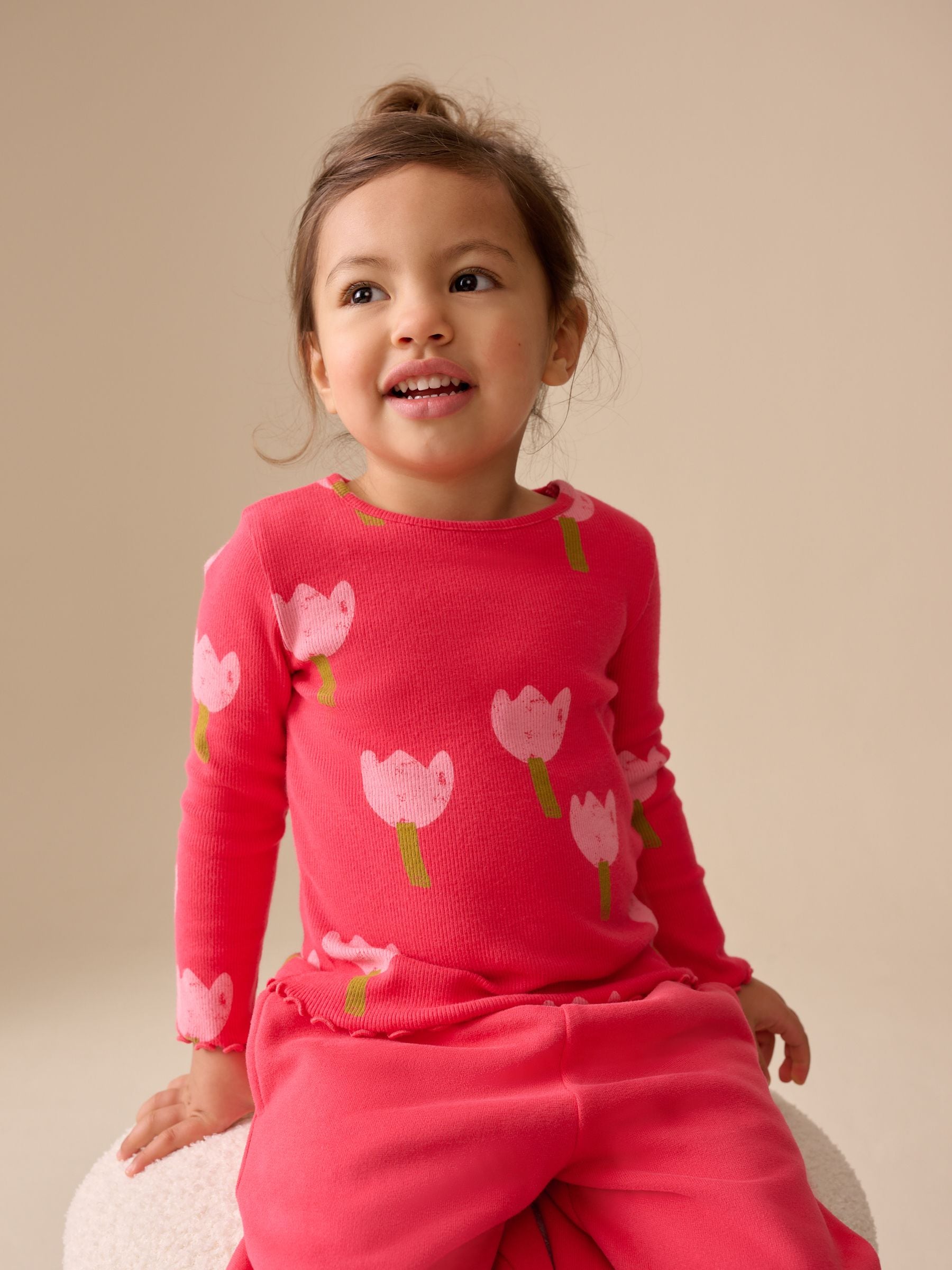 Dsiney Kidz - Pink/Red Flower Rib Long Sleeve T-Shirt (3mths-7yrs) image 1