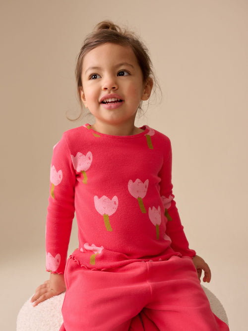Dsiney Kidz - Pink/Red Flower Rib Long Sleeve T-Shirt (3mths-7yrs) image 1