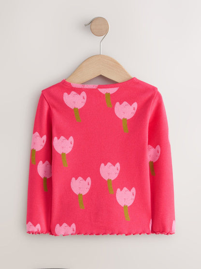 Dsiney Kidz - Pink/Red Flower Rib Long Sleeve T-Shirt (3mths-7yrs) image 5