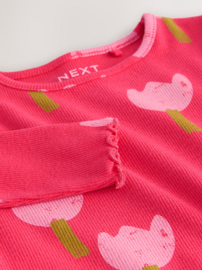 Dsiney Kidz - Pink/Red Flower Rib Long Sleeve T-Shirt (3mths-7yrs) image 7