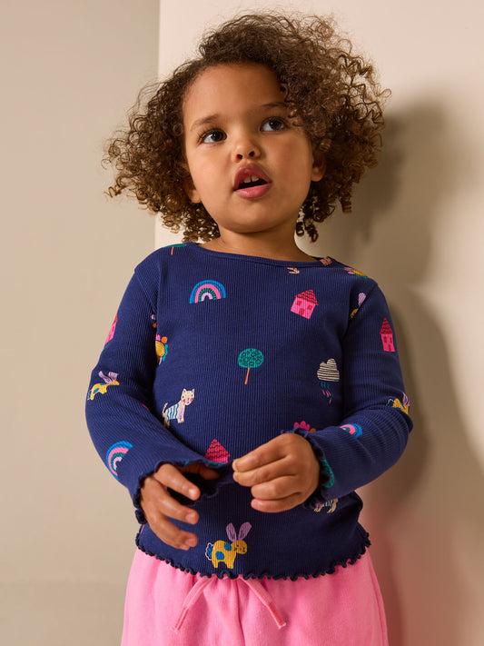 Dsiney Kidz - Navy Cats & Dogs Rib Long Sleeve T-Shirt (3mths-7yrs) image 1