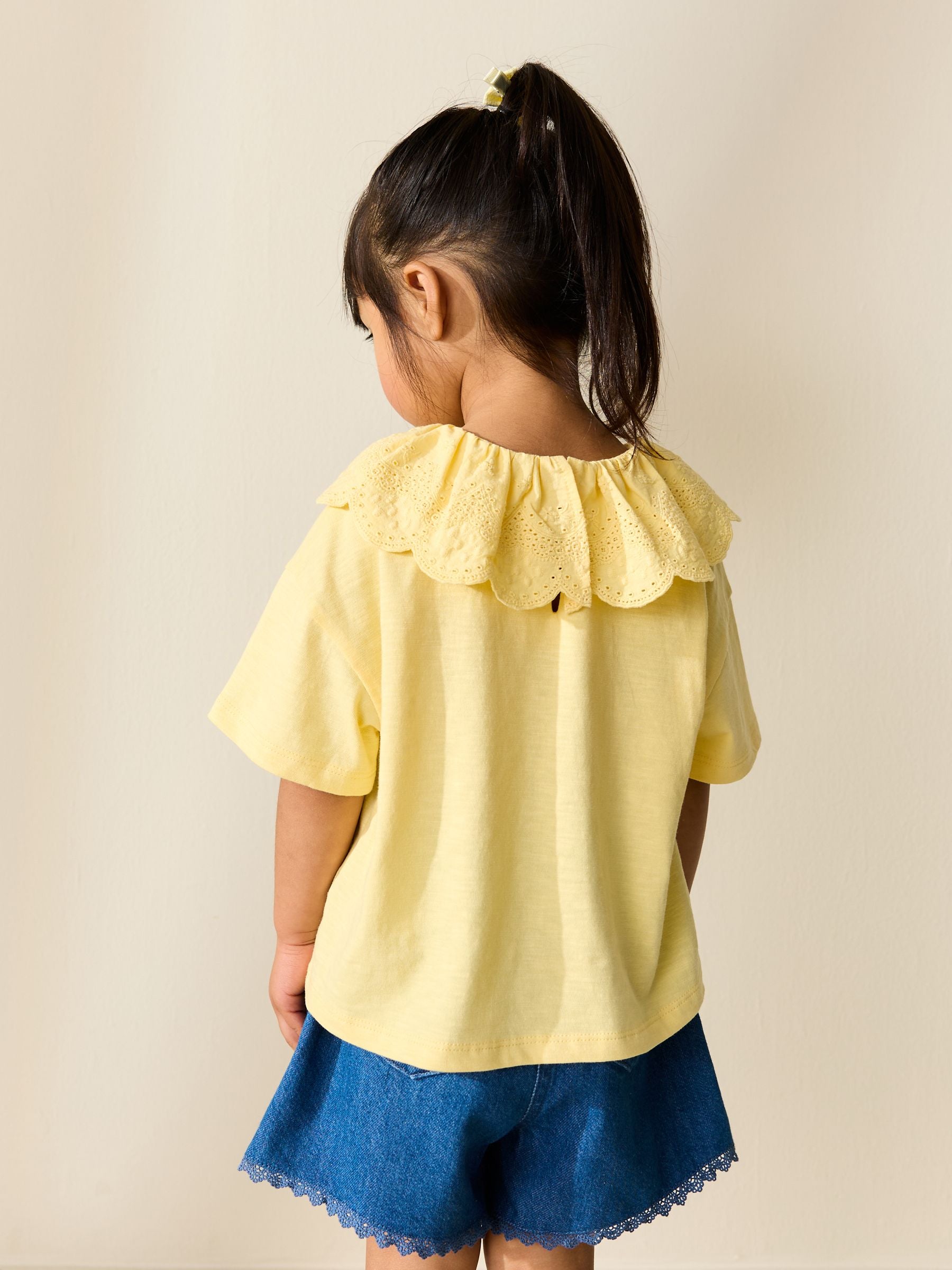 Yellow Short Sleeve Broderie Collar Top (3mths-7yrs) image 4