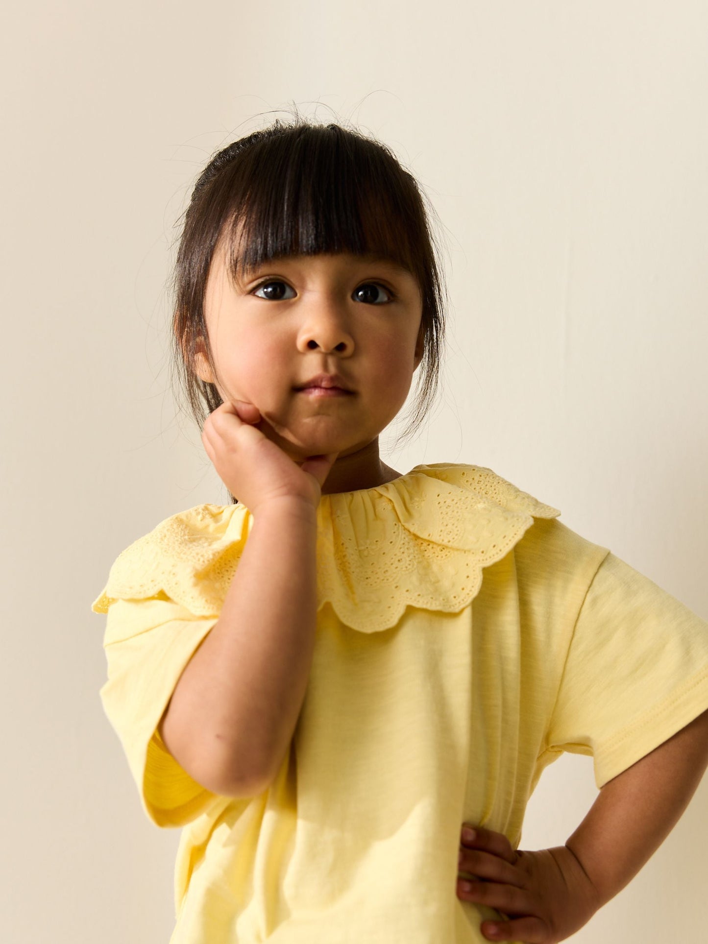 Yellow Short Sleeve Broderie Collar Top (3mths-7yrs) image 5