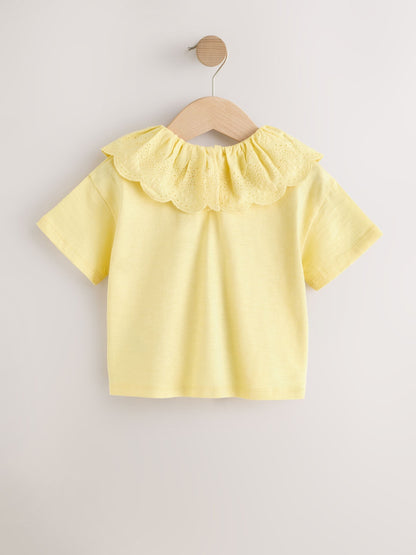 Yellow Short Sleeve Broderie Collar Top (3mths-7yrs) image 6