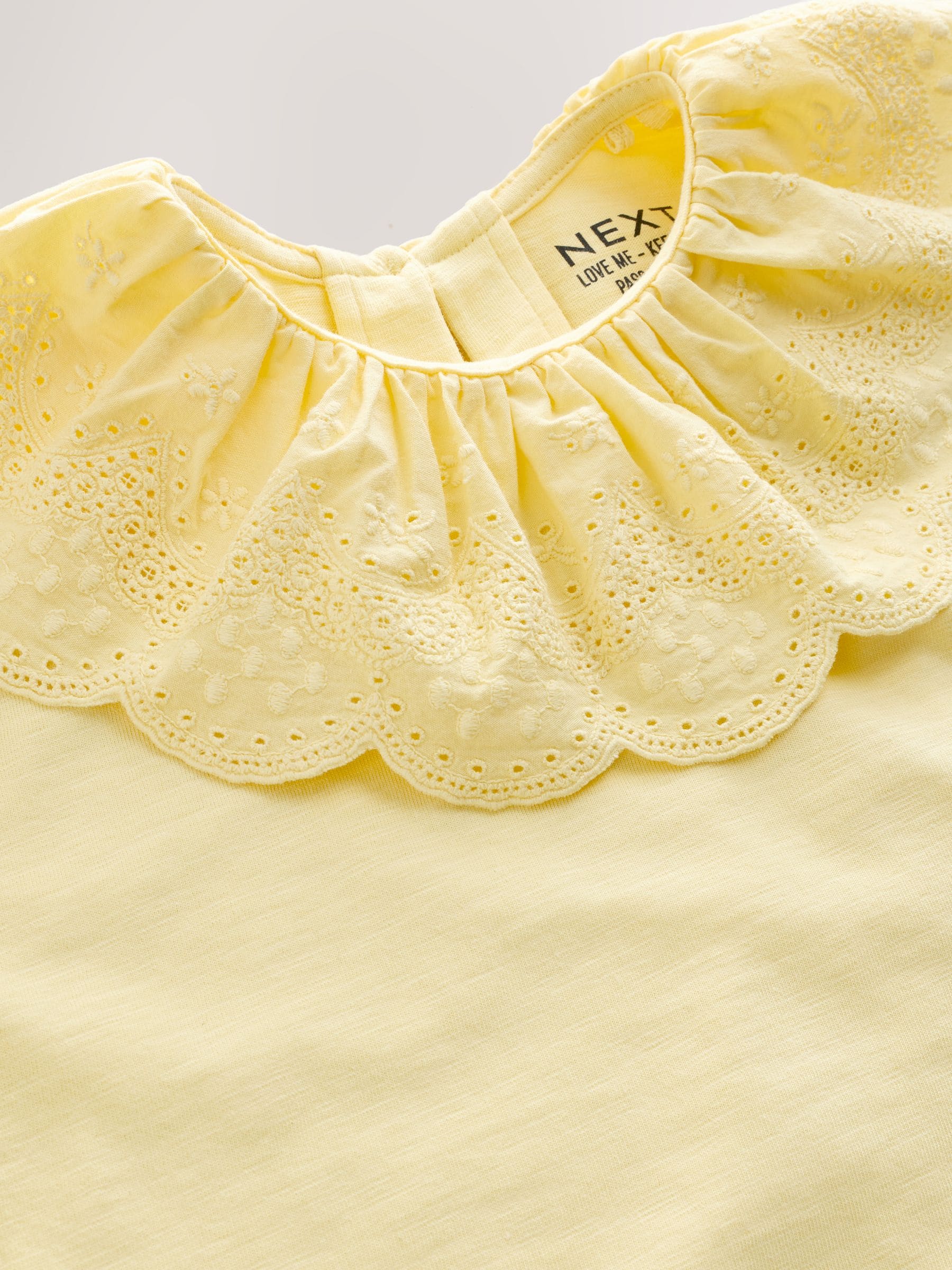 Yellow Short Sleeve Broderie Collar Top (3mths-7yrs) image 7