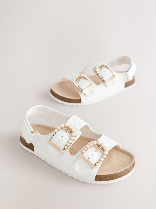 Baker by Ted Baker Double Buckle Pearl Footbed White Embossed Sandals image 1
