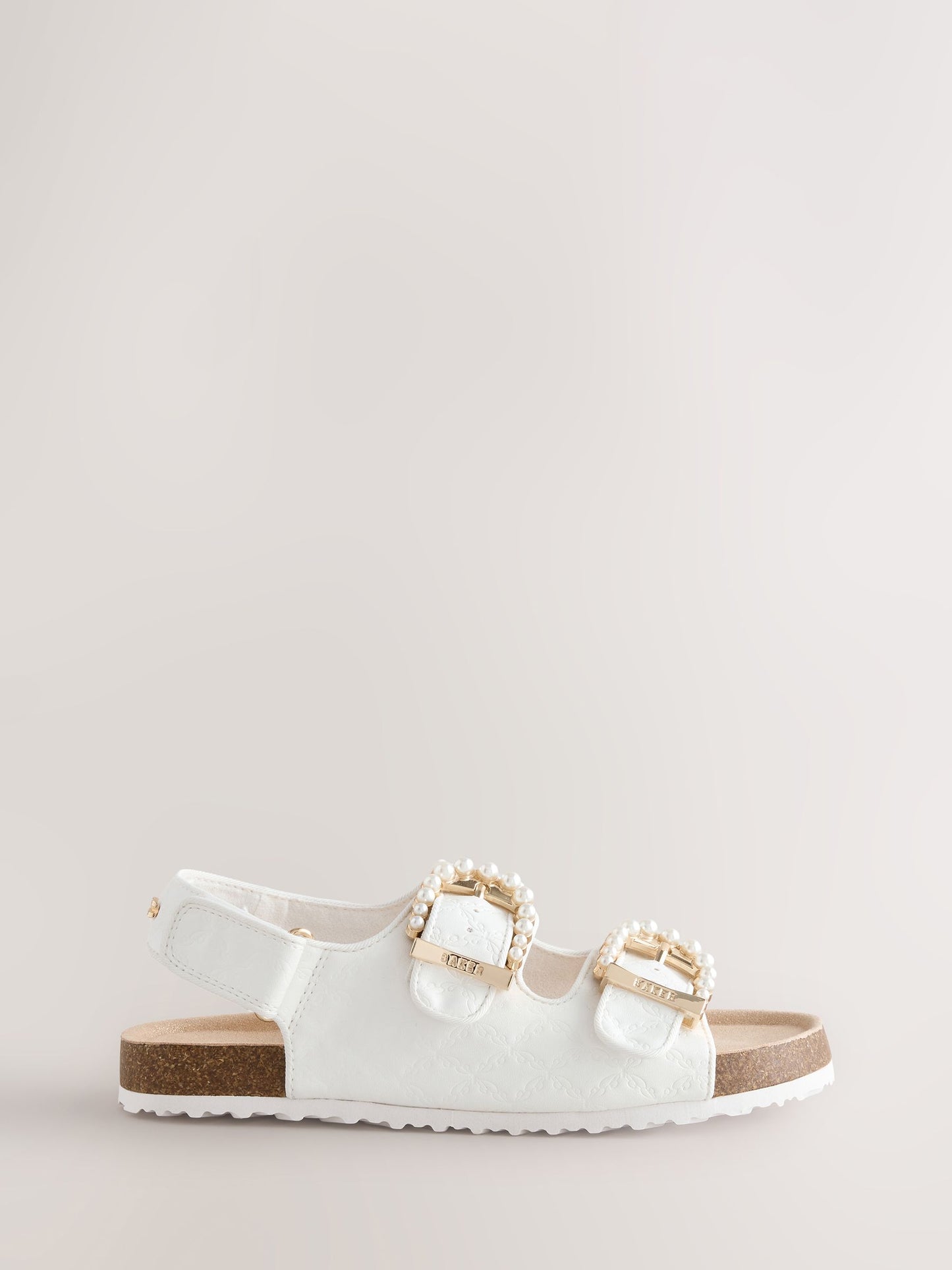 Baker by Ted Baker Double Buckle Pearl Footbed White Embossed Sandals image 2