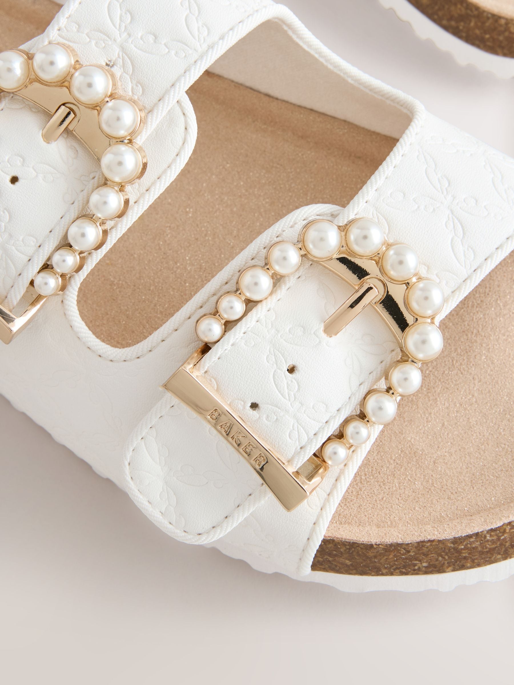 Baker by Ted Baker Double Buckle Pearl Footbed White Embossed Sandals image 4