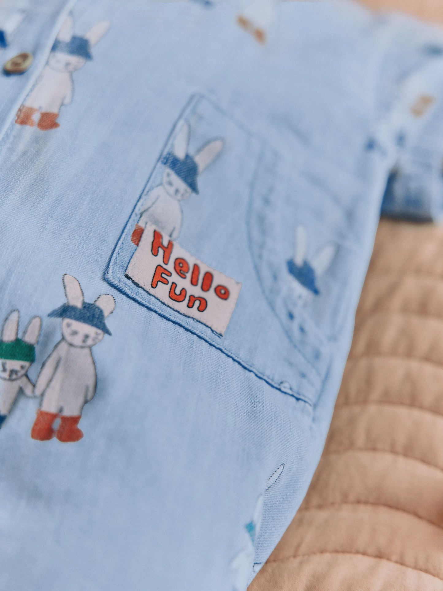 Blue Denim Rabbit Print Short Sleeve Baby Romper (0mths-3yrs) image 5
