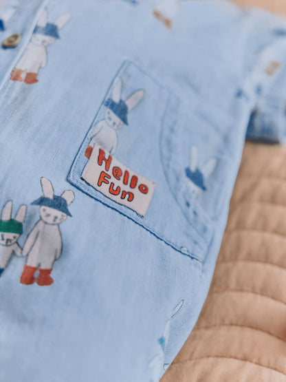 Blue Denim Rabbit Print Short Sleeve Baby Romper (0mths-3yrs) image 5