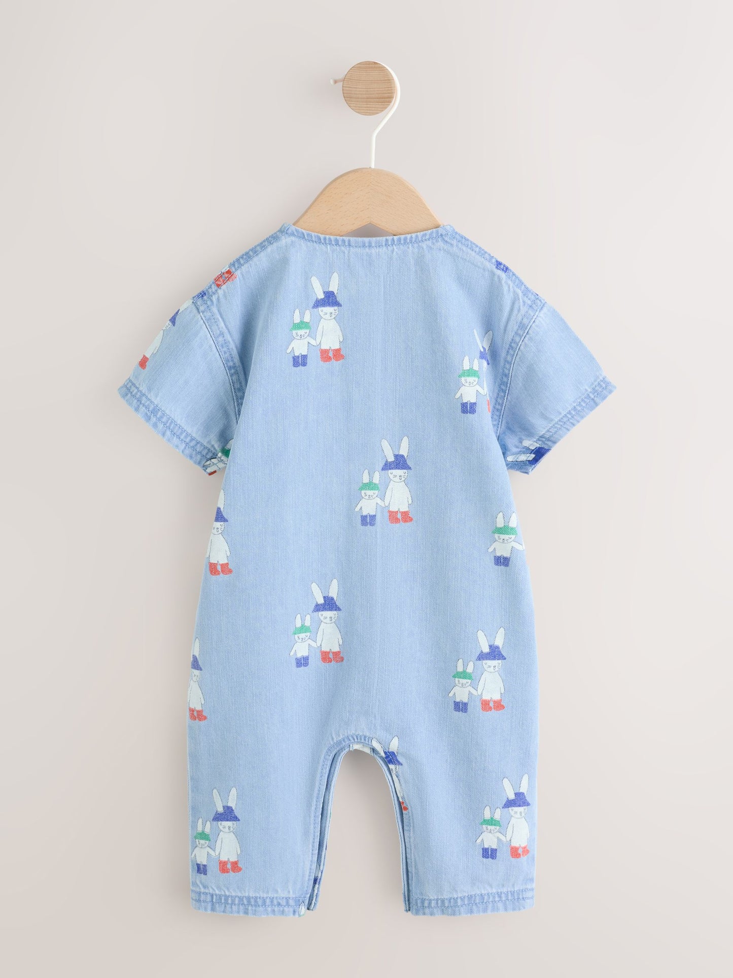 Blue Denim Rabbit Print Short Sleeve Baby Romper (0mths-3yrs) image 6