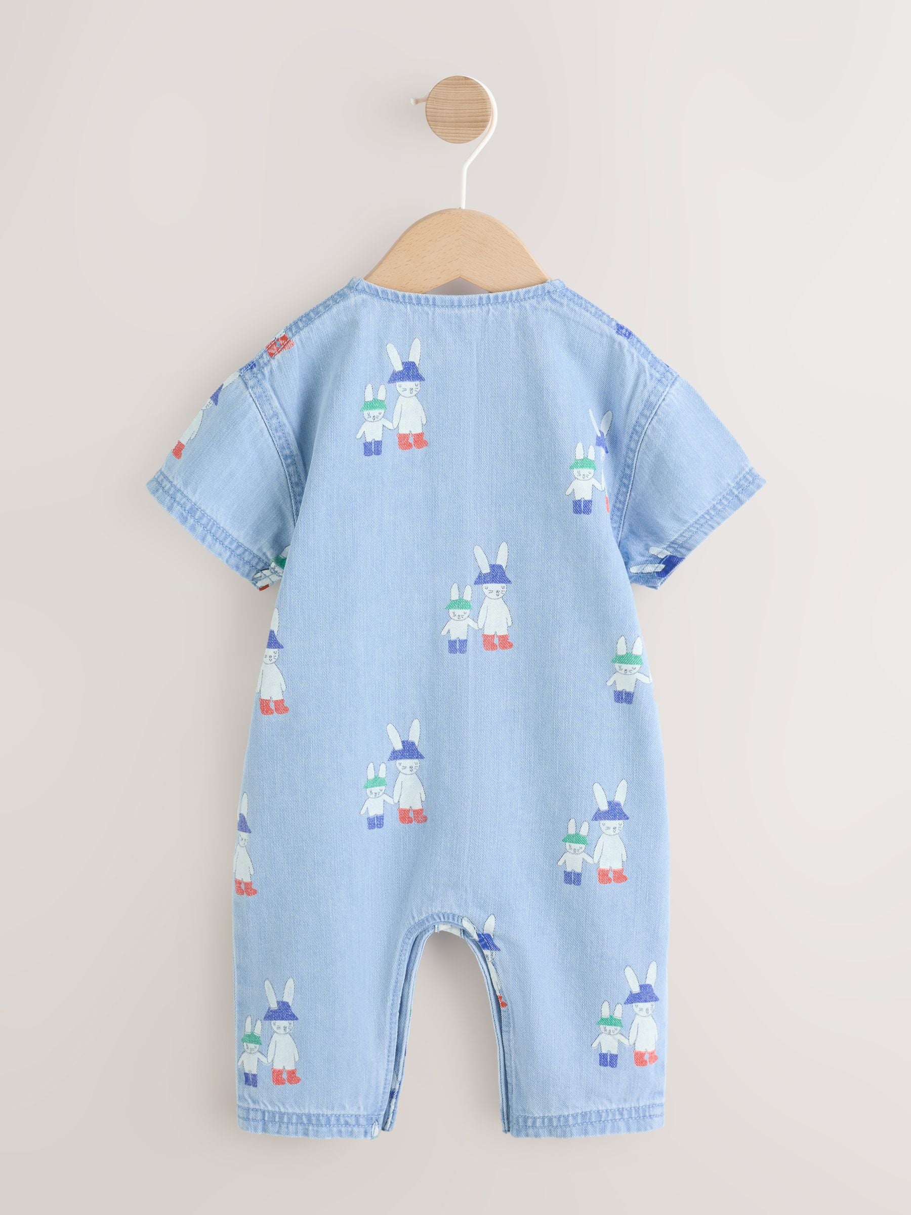 Blue Denim Rabbit Print Short Sleeve Baby Romper (0mths-3yrs) image 6