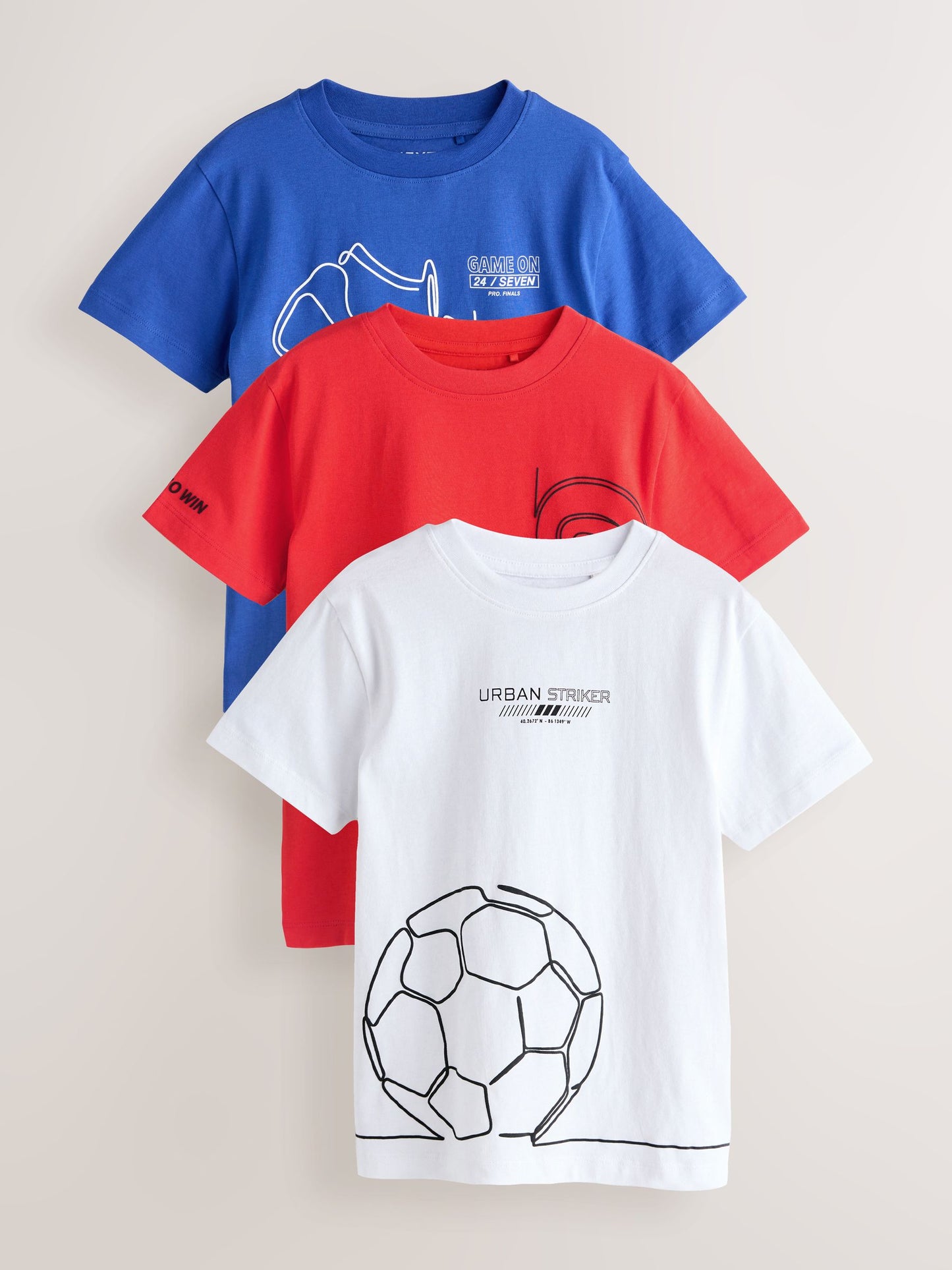 Dsiney Kidz - Red/Blue/White Football Regular Fit Graphic Print Short Sleeve T-Shirts 3 Pack (3-16yrs) image 1