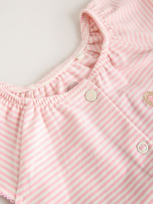 Pink Character All Over Printed Button Through Jersey Baby Rompers 4 Pack image 3